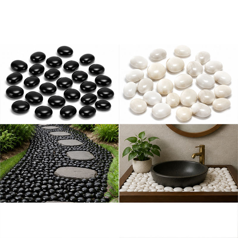 Aquarium Decoration Rock - White&Black Polished River Rocks 200g-400g, Smooth